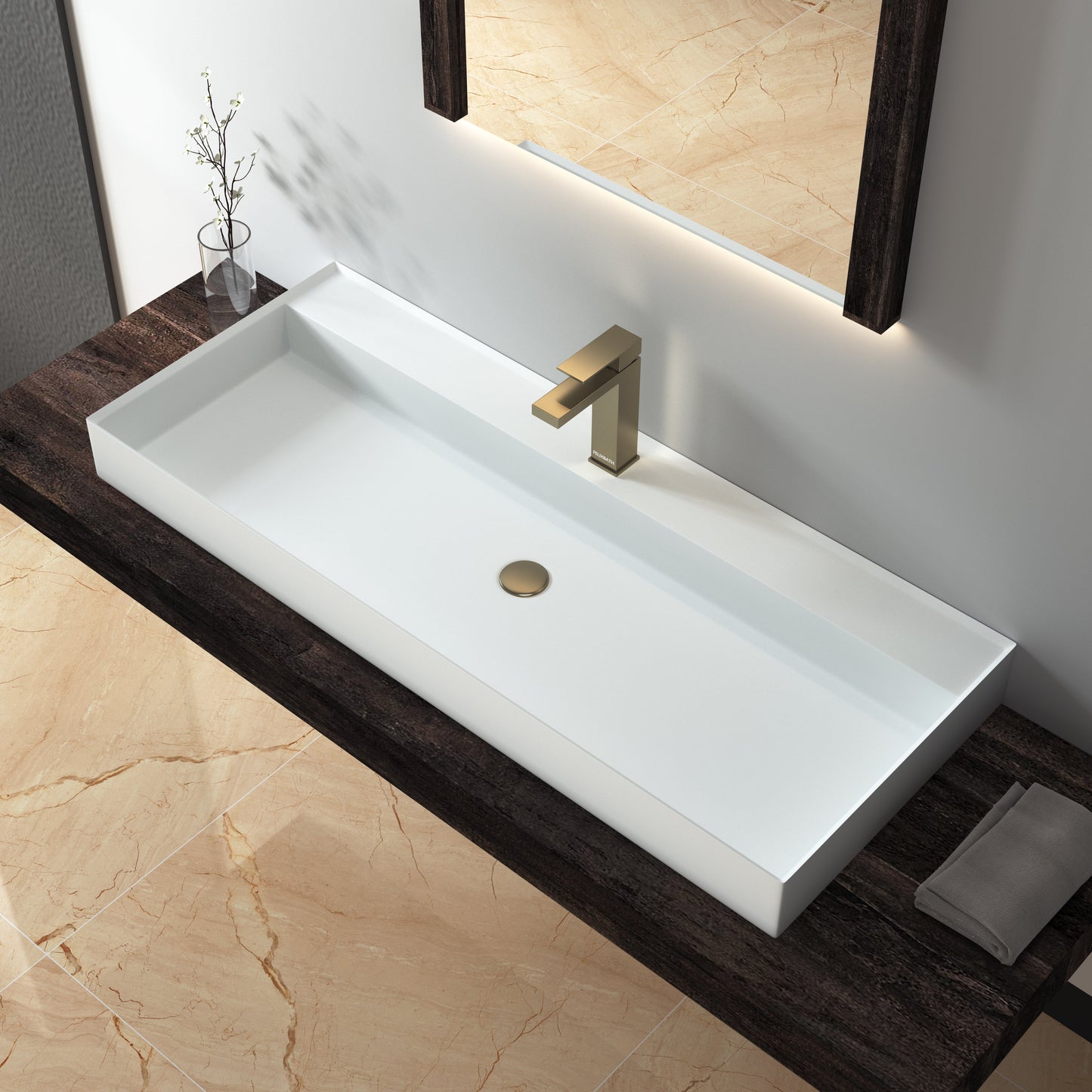 Lasaideal Luxury 47" Matte Resin Stone Bathroom Sink with Faucet Hole