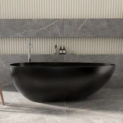 Lasaideal 67'' Stone Resin Solid Surface Matte Flatbottom Black Freestanding Soaking Bathtub