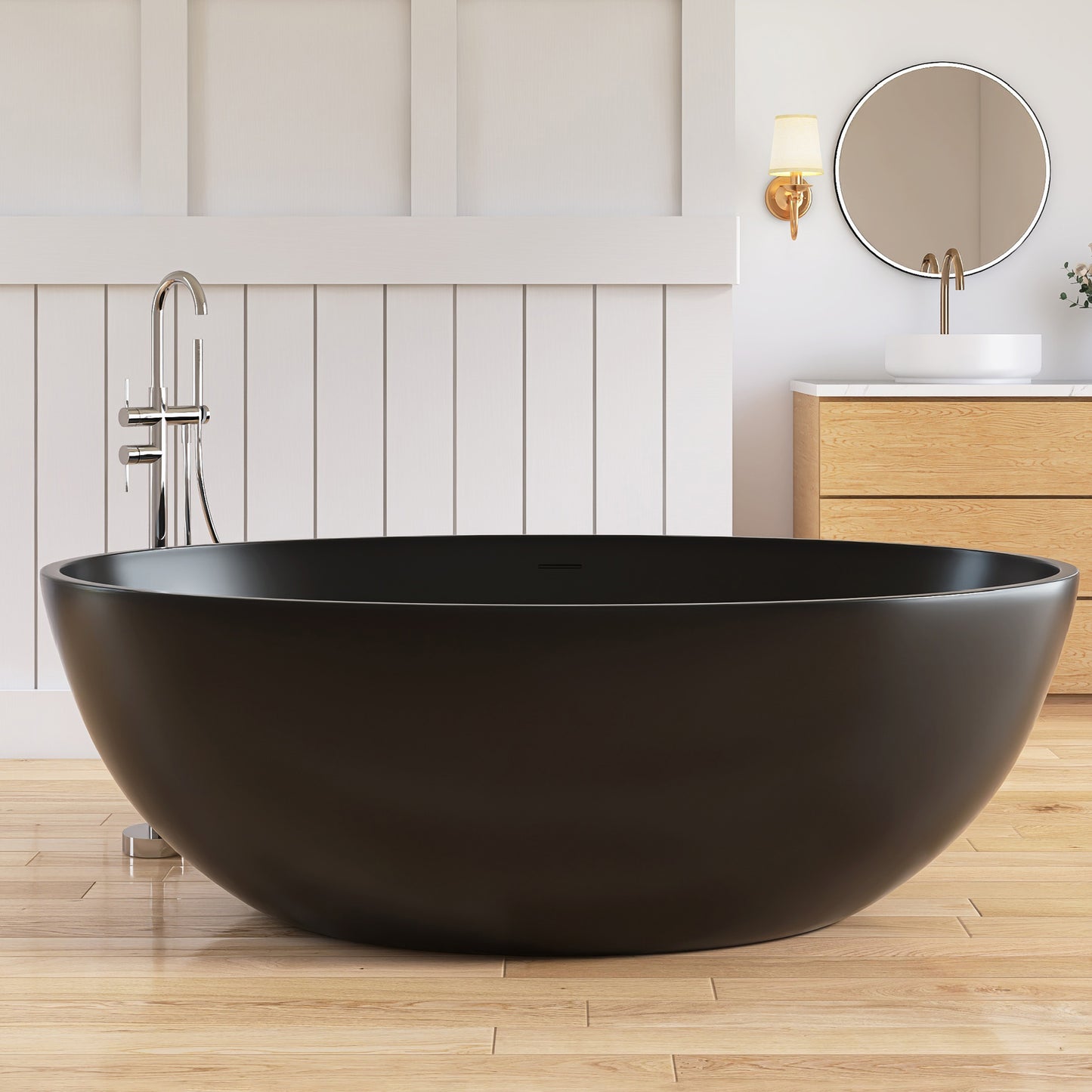 Lasaideal 67'' Solid Surface Freestanding Soaking Bathtub