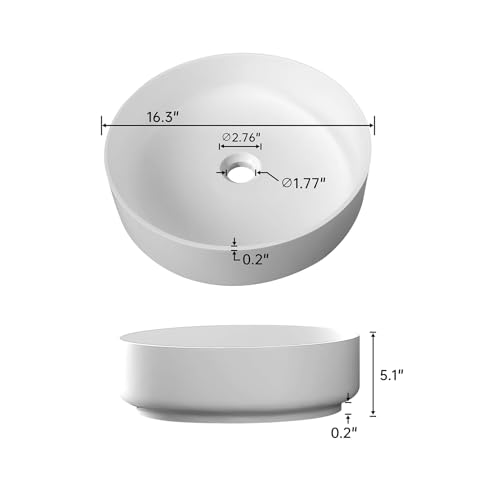 Lasaideal 16" White Round Resin Stone Bathroom Sink