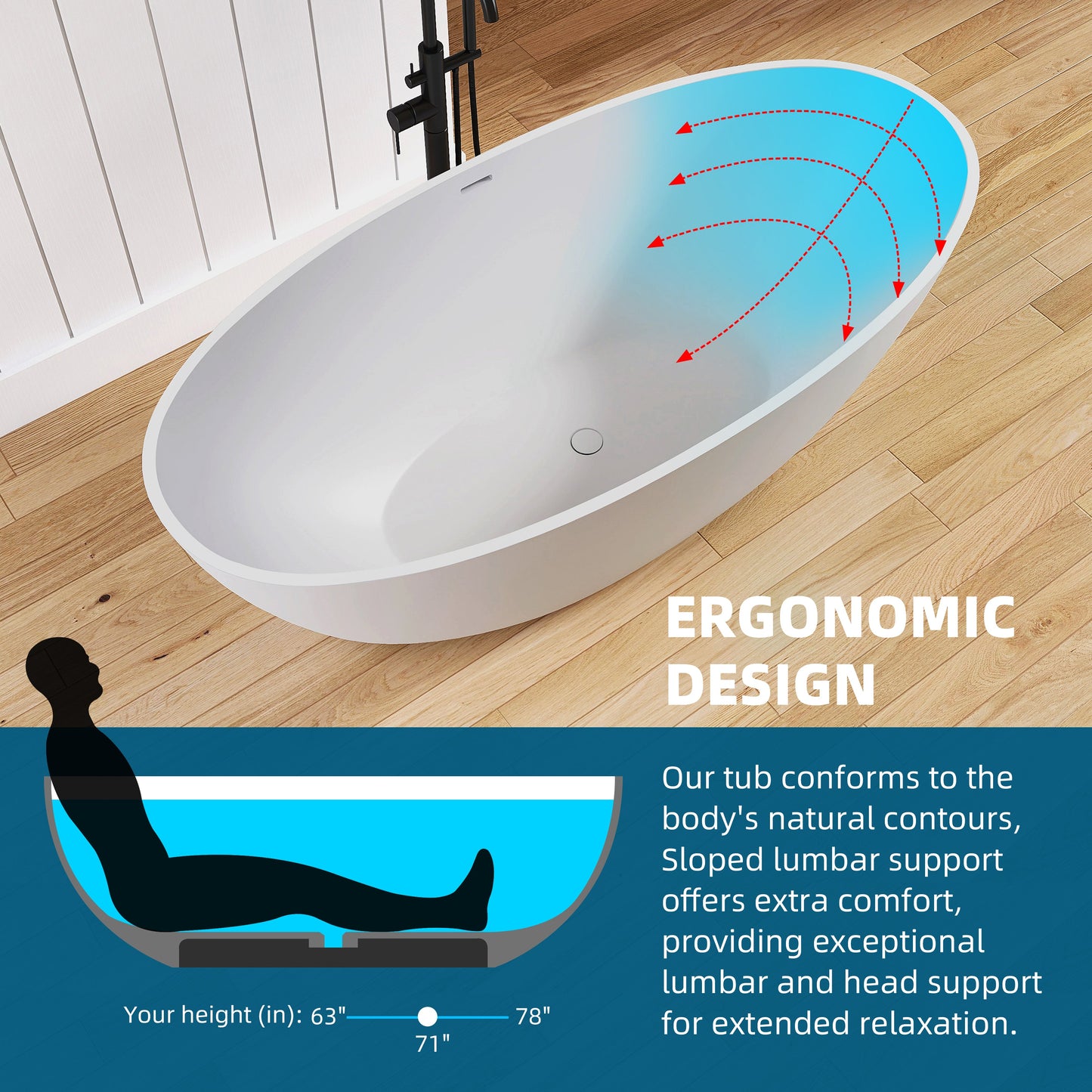 Lasaideal 65'' Oval Luxury Resin Stone Soaking Tub