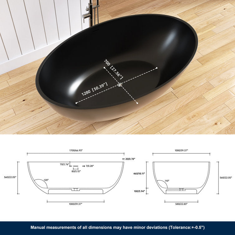 Lasaideal 67'' Freestanding Tub Solid Surface Wide Freestanding Soaking Bathtub