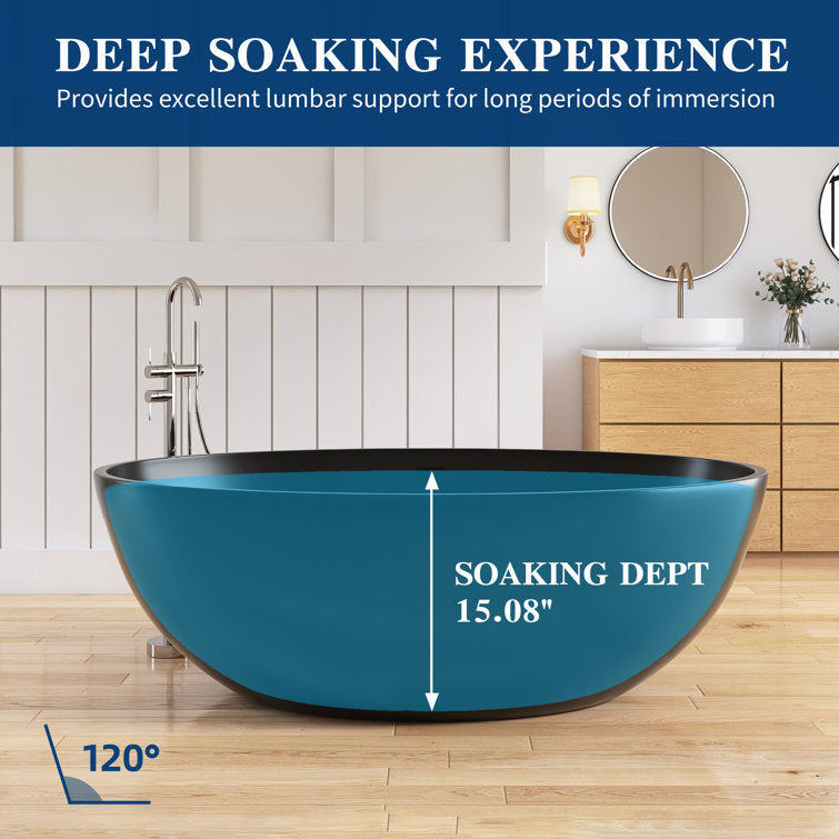 Lasaideal 67'' Freestanding Tub Solid Surface Wide Freestanding Soaking Bathtub