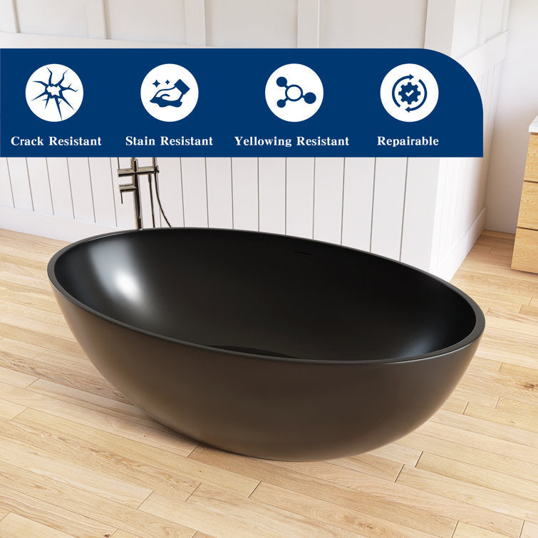 Lasaideal 67'' Freestanding Tub Solid Surface Wide Freestanding Soaking Bathtub