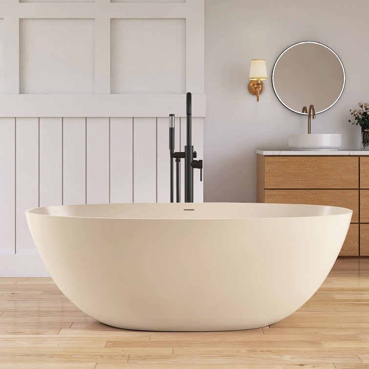 Lasaideal Creamy 65'' Freestanding Bathtub Solid Surface Stone Resin Soaking Tub