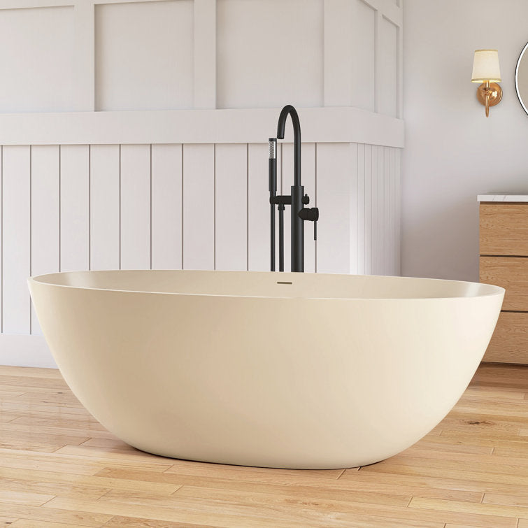 Lasaideal Creamy 65'' Freestanding Bathtub Solid Surface Stone Resin Soaking Tub