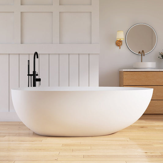 Lasaideal 71" Freestanding Tub Solid Surface Resin Stone Freestanding Soaking Bathtub