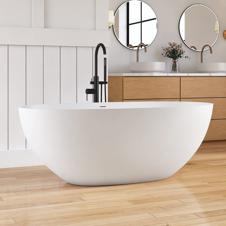 Lasaideal 61'' Freestanding Tub Solid Surface Stone Resin Free Standing Soaking Bathtub