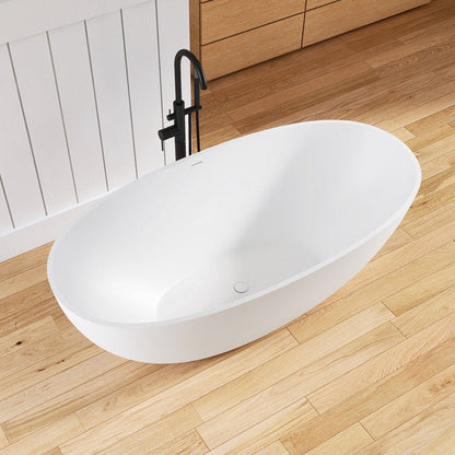 Lasaideal 61'' Freestanding Tub Solid Surface Stone Resin Free Standing Soaking Bathtub