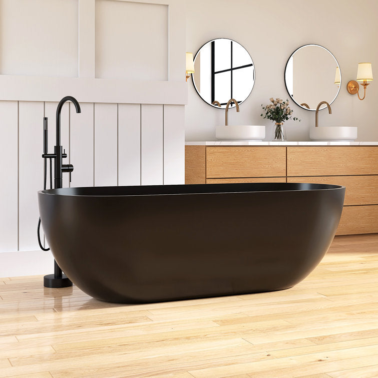 Lasaideal 69" Freestanding Soaking Bathtub Solid Surface Stone Resin Soaking Tubs