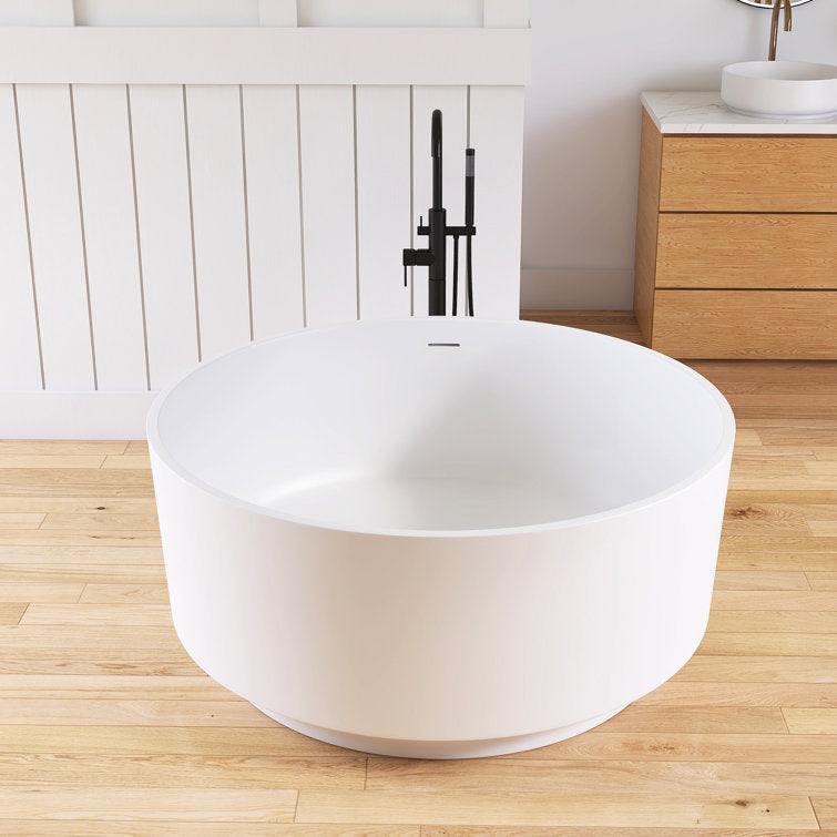 Lasaideal 49" Eco-Friendly Round Resin Stone Bathtub（Pickup in Store）