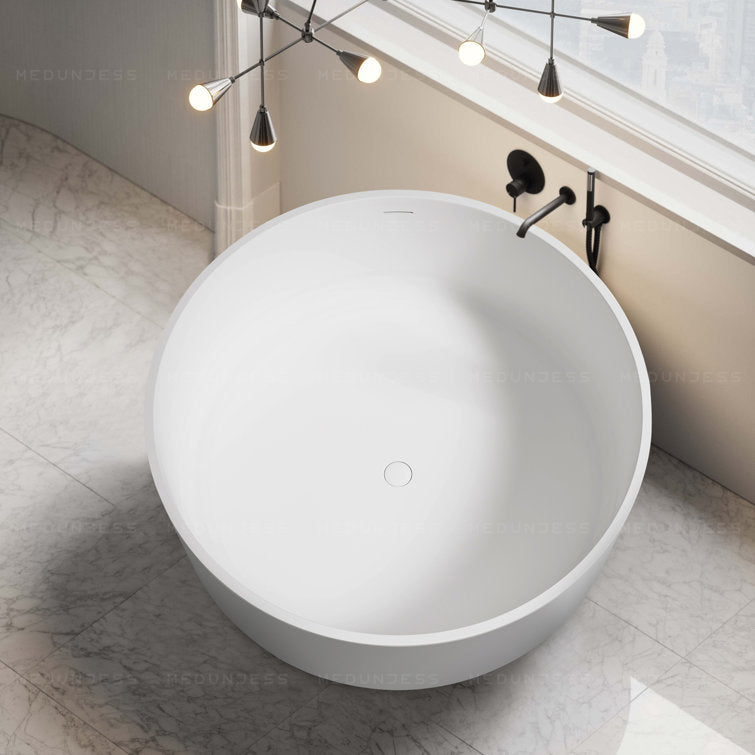 Lasaideal 49" Eco-Friendly Round Resin Stone Bathtub（Pickup in Store）