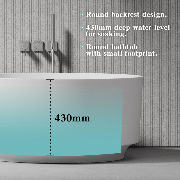 Lasaideal 49" Eco-Friendly Round Resin Stone Bathtub