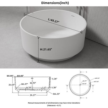 Lasaideal 49" Eco-Friendly Round Resin Stone Bathtub