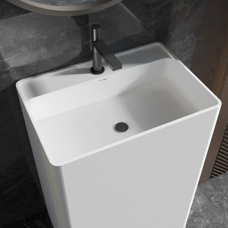 Lasaideal 34" Solid Surface Rectangular Freestanding Pedestal Bathroom Sink with Overflow