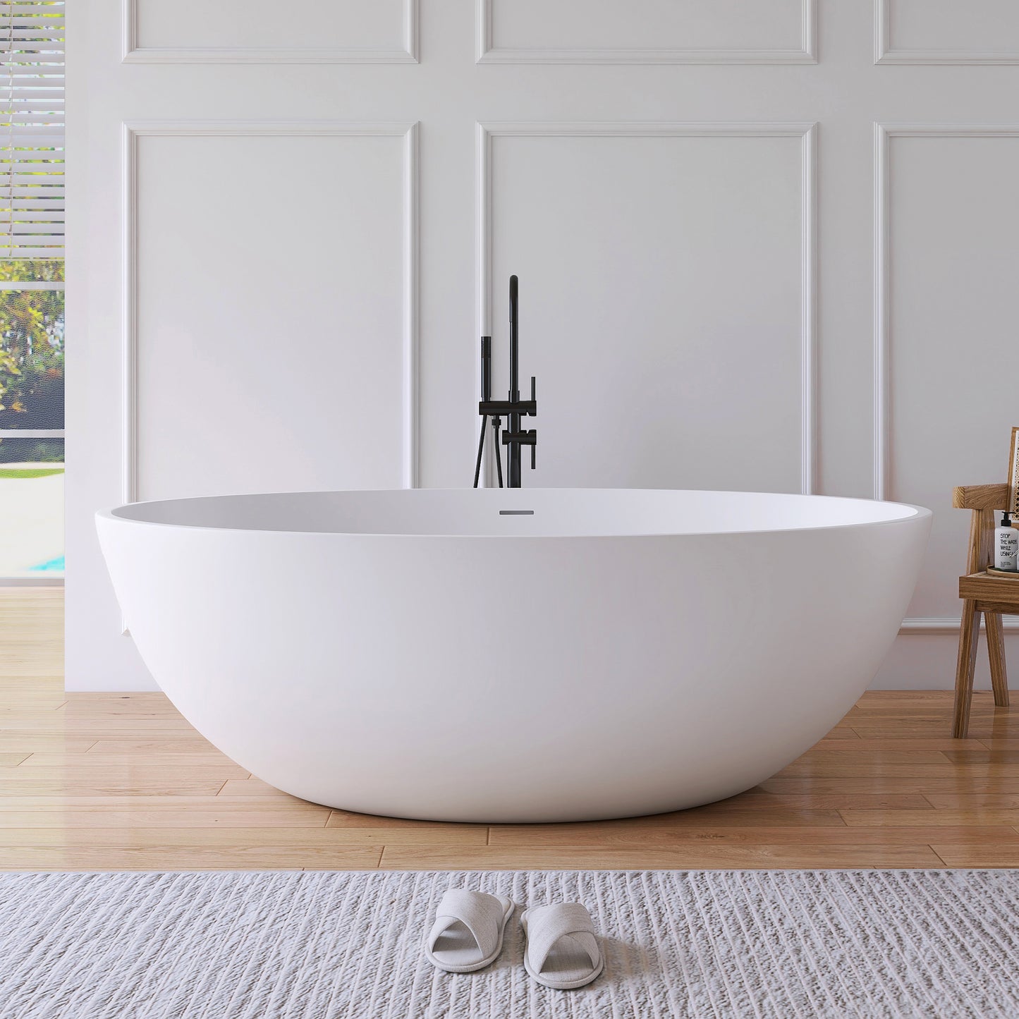 Lasaideal 67'' Solid Surface Freestanding Soaking Bathtub