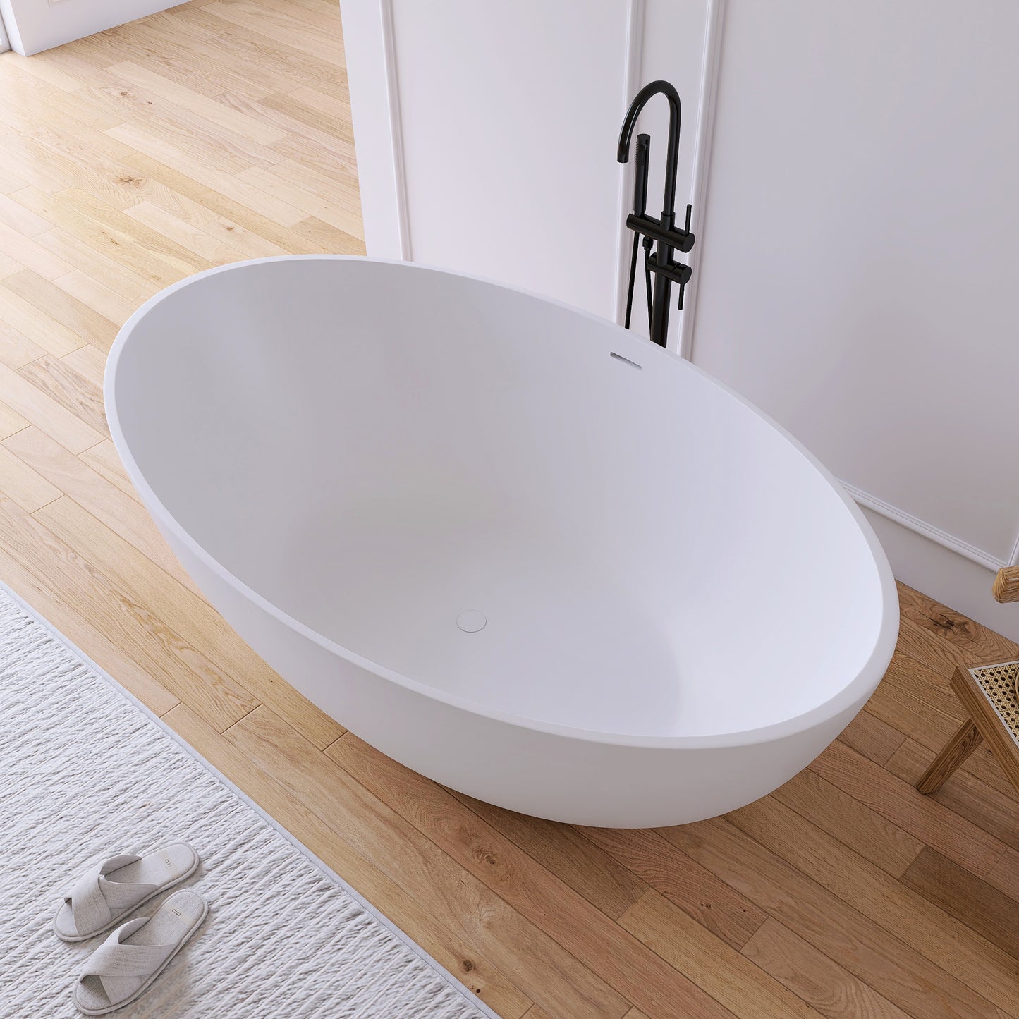 Lasaideal 67'' Solid Surface Freestanding Soaking Bathtub