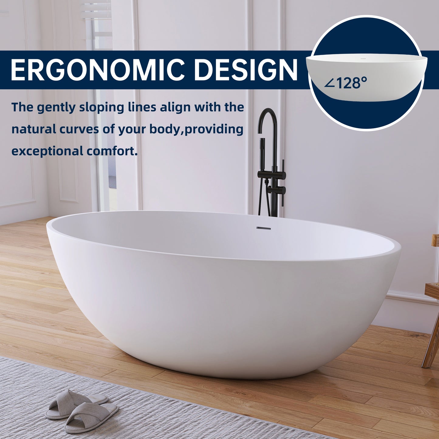 Lasaideal 67'' Solid Surface Freestanding Soaking Bathtub